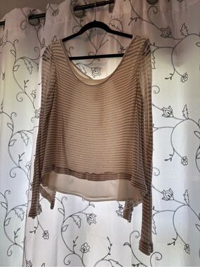 Annianna Taupe Sheer Striped Layered-Back Blouse